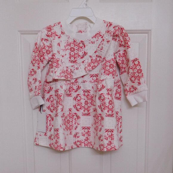 NWT Tiny Tribe Cream Red Ornate Crossover Frill Dress sz 18 -24 Months - Picture 1 of 1